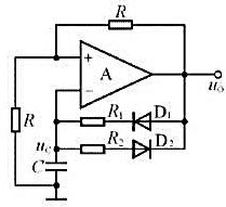 在图P8.18所示电路中,已知R1=10kΩ,R2=20kΩ,C=0.01μF,集成运放的最大输出电