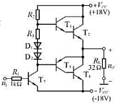 在图P9.5所示电路中,已知T2和T4管的饱和压降|UCES|=2V,静态时电源电流可以忽略不计.试
