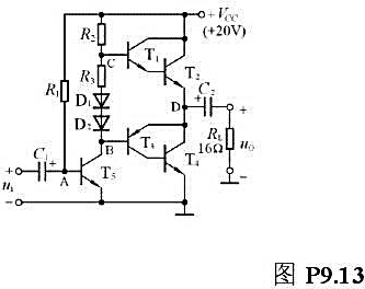 已知图P9.13所示电路中,T2和T4管的饱和压降|UCES|=2V,导通时的|UBE|=0.7V,