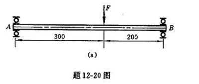 题12－20图（a)所示长l=500mm的圆截面轴，两端用轴承支持，承受载荷F=10kN作用。若轴承