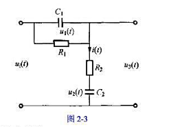 在图2-3中，以电压ui（t)为输入量。（1)以电压u2（t)为输出量，列写微分方程;（2)以电压u