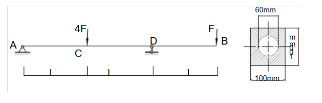 图示为一外伸梁，l=2m，荷载F=8kN，材料的许用应力[σ]=150MPa，试校核该梁的正应力强度