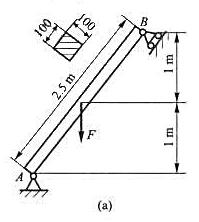 斜杆AB的横截面为100x100mm2的正方形，若F=3kN，试求该杆横截面上的最大拉应力和最大压应