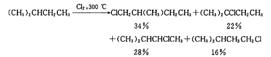2-甲基丁烷氯化时产生四种可能的异构体，它们的相对含量（质量分数)如下式所示：计算伯氢、仲氢、叔2-