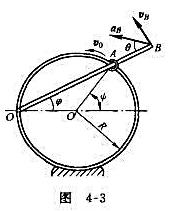 图4-3所示小环A沿半径为R的固定圆环以速度v=ct运动。带动穿过小环的摆杆OB绕O轴转动。求t时刻