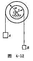 图4-12所示为固连在一起的两滑轮，其半径分别为r=5cm，R=10cm，A、B两物体与滑轮以绳相连