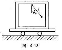 图6-12所示框架质量为m1，置于光滑的水平面上，框架上单摆的摆长为l，质量为m2，在摆角为θ0时自