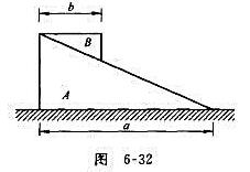 如图6-32所示，水平面上放一均质三棱柱A，此三棱柱上又放一均质三棱柱B，两三棱柱的横截面均为直角三