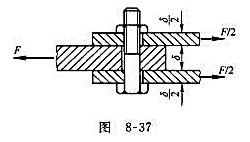 一螺栓联接件如图8-37所示。已知F=200kN，δ=20mm，螺栓材料的许用切应力[τ]=80MP