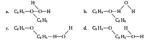 下面的书写方法中，哪一个正确地表示了乙醚与水形成的氢键？