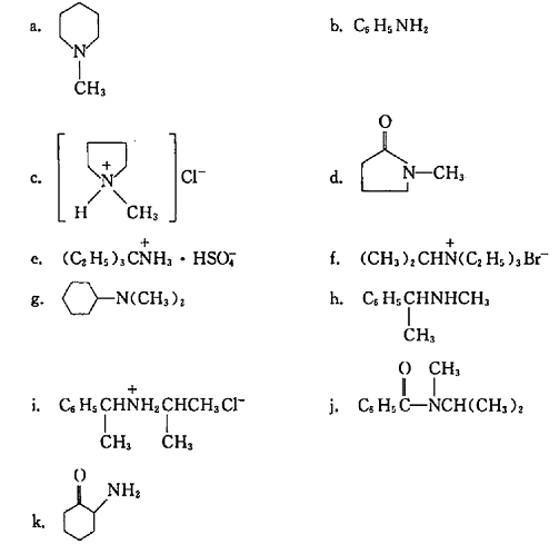 指出下列结构式所代表的物质各属于哪一类化合物（例如：伯、仲、叔胺或它们的盐，或季铵盐等等)。指出下列