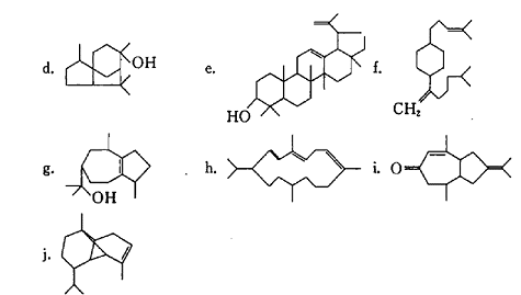 划分出下列各化合物中的异戊二烯单位，并指出它们各属哪类萜（如单萜、双萜.....)。划分出下列各化合