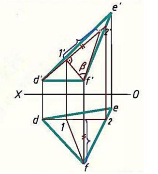求△DEF所给定的平面对V面的夹角β。