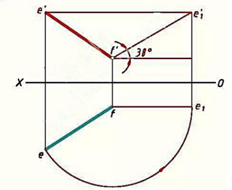 已知线段EF与H面的夹角为30°，用绕投影面垂直轴旋转法求作其正面投影。请帮忙给出正确答案和分析，谢