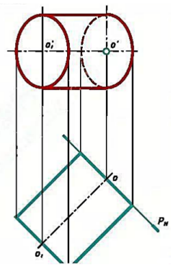 已知圆柱的底圆处于铅垂面P上，并知圆柱的水平投影，画出其正面投影。