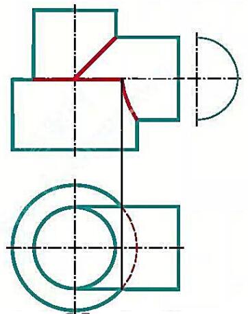 画全三圆柱复合相交的两面投影图。