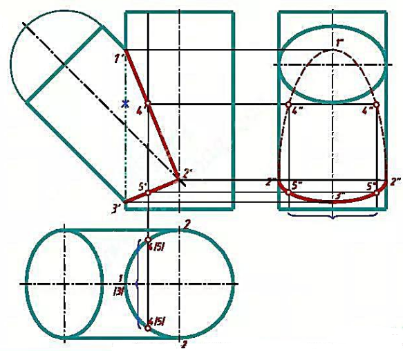 求作两圆柱的相贯线的正面投影和侧面投影。