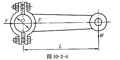在图10-2-4所示夹紧螺栓中，已知螺栓数为2，螺纹为M20,螺栓力学性能等级为4.8级，轴径D:5