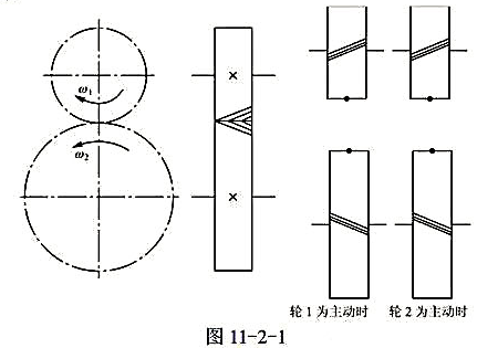 在图11-2-1中，当轮2为主动时，试画出作用在轮2上的圆周力Ft2轴向力Fa2和径向力Fr2的作用