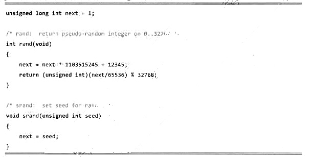 在c语言标准库中，Brian W. Kernighan和Dennis M. Ritchie设计的随机