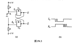图P4.3（a)所示的电路为一个防抖动输出的开关电路.当拨动开关K时,由于开关接通瞬间发生振颤,的图