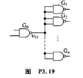 图P3.19电路中的门电路G0~Gn均为74LS00与非门，它们的电气参数如表3.4.1所示。在保证