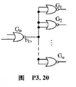 图P3.20电路中的门电路G0~Gn均为74LS02或非门，它们的输入、输出电气参数与表3.4.1给
