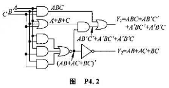 写出图P4.2电路的逻辑函数式，列出真值表，说明电路能实现什么功能。