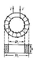 附图中一个矩形截面的螺绕环，其总匝数为N，每匝电流为I，求：（1)以r代表环内一点与环心的距离，用附