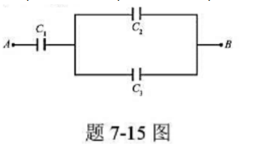 如题7-15图所示，C1=0.25μF，C2=0.15μF，C3=0.20μF，C1上电压为50V。