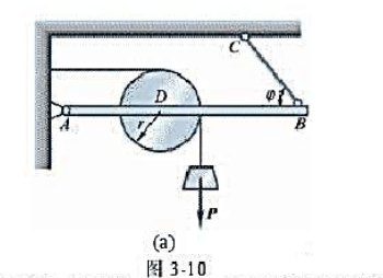 水平梁AB由铰链A和BC所支持，如图3-10a所示。在梁上D处用销子安装半径为r=0.1m的滑轮。有