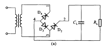 在图NT1-4（a)桥式整流器中，一只整流管坏了，对输出直流电压的大小，纹波电压的频率及幅度，整流二