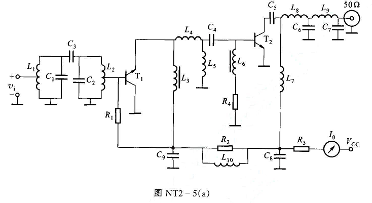 图NT2-5（a)所示为132~140MHz的3W调频发射机末级、末前级原理电路,两极均为共发放大器