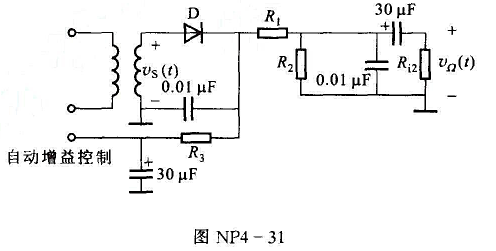 在图NP4-31所示的晶体二极管包络检波电路中，已知R1=2kΩ，R2=3kΩ，R3=20kΩ，Ri