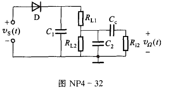 设计图NP4-32所示二极管检波电路的各R、C值。已知，极管CD=20 pF。设计图NP4-32所示