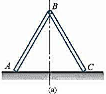 2根相同的匀质杆AB和BC，在端点B用光滑铰链连接，A，C端放在不光滑的水平面上，如图5-3a所示。