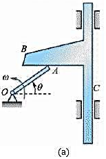 如图8-19a所示，曲柄OA长0.4m，以等角速度ω=0.5rad/s绕O轴逆时针转向转动。由于曲柄