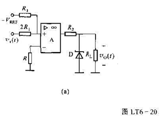 在图 LT6-20（a)所示单限比较器电路中，已知稳压管的VZ=6.3V，VD（on)=0.7 V，