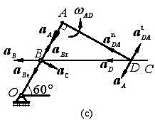 平面机构的曲柄OA长为2l，以匀角速度ω0绕轴O转动。步在图9-25a所示位置时，AB=BO，并且∠