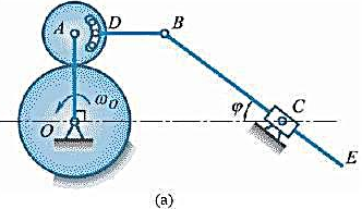 图9-31a所示行星齿轮传动机构中，曲柄OA以匀角速度ω0绕轴O转动，使与齿轮A固结在一起的杆BD运