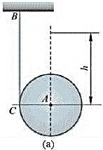 均质圆柱体A的质量为m，在外圆上绕以细绳，绳的1端B固定不动，如图12-16a所示。圆柱体因解开绳子