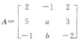 已知ξ=[1,1,-1]T是矩阵的一个特征向量.（1)确定参数a,b及ξ对应的特征值λ;（2)A是否