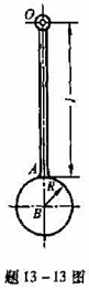 撞击摆由摆杆OA和摆锤B组成。若将杆和锤视为均质的细长杆和等厚圆盘，杆重P1、长为Ɩ，盘重P2、半径