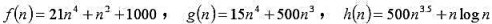 设有以下三个函数：请判断以下断言正确与否：（1)f（n)是0（g（n))（2)h（n)是0（f（n)
