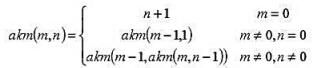 已知Ackerman函数的定义如下：（1)写出递归算法;（2)写出非递归算法;（3)根据非递归算法，