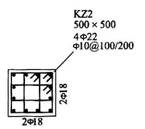 如图所示，柱平法标注采用截面标注，图中KZ2所有纵向受力钢筋为（)。如图所示，柱平法标注采用截面标注