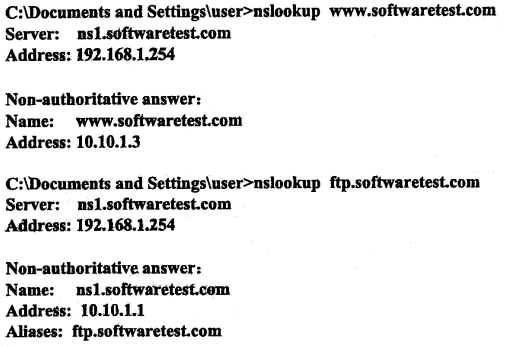 在Windows客户端运行nslookup命令，结果如下图所示。为www.softwaretest.