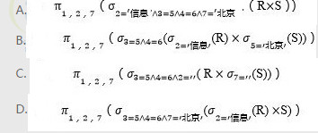 给定关系模式R（A，B，C，D)、S（C，D，E)，与等价的SQL语句如下: SELECT（）FRO