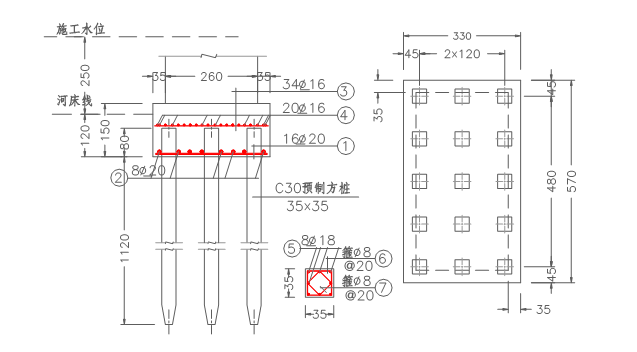 本題30分某單跨梁橋橋臺為分離式群樁基礎承臺c25非泵送砼325水泥15根