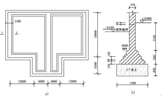 下图所示为某建筑物的基础，具体情况如下：（1)采用人工挖基础土方，土质为一类土.室外地面标高为－0.